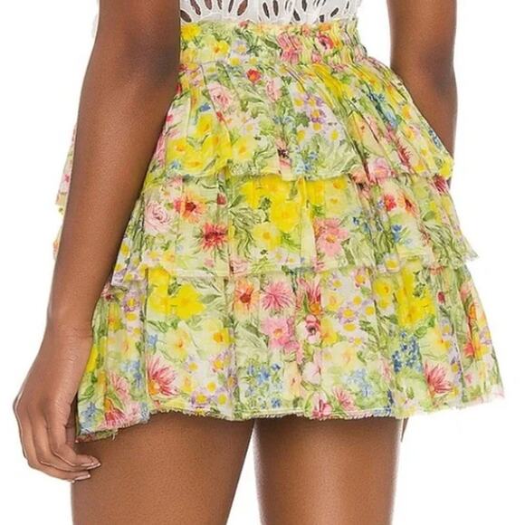LoveShackFancy Small S Yellow Floral Brynlee Ruffle Tiered Skirt Cotton Silk - Picture 12 of 12